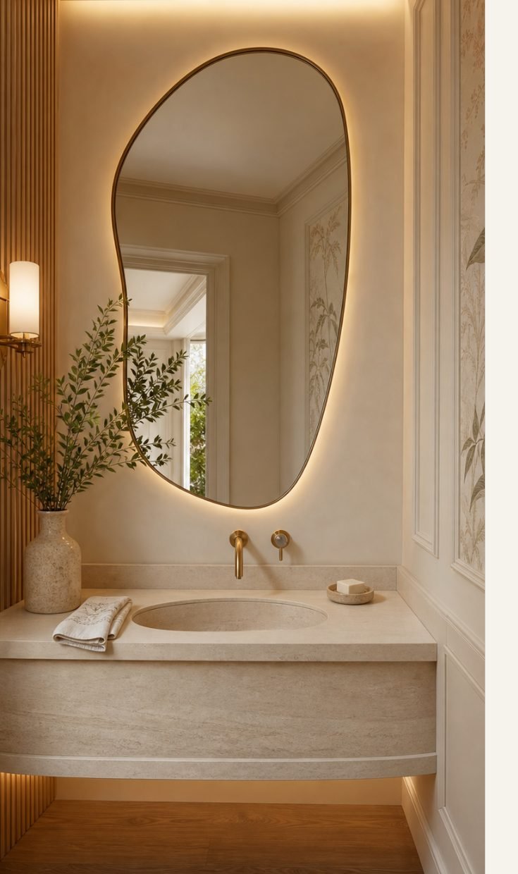 Detalhe de lavabo em travertino