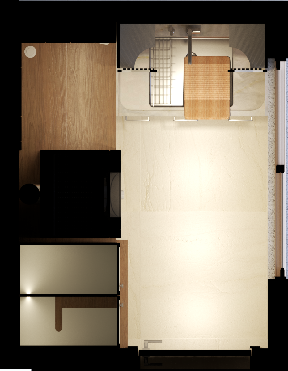 Planta baixa humanizada da lavanderia do Apartamento Essenza